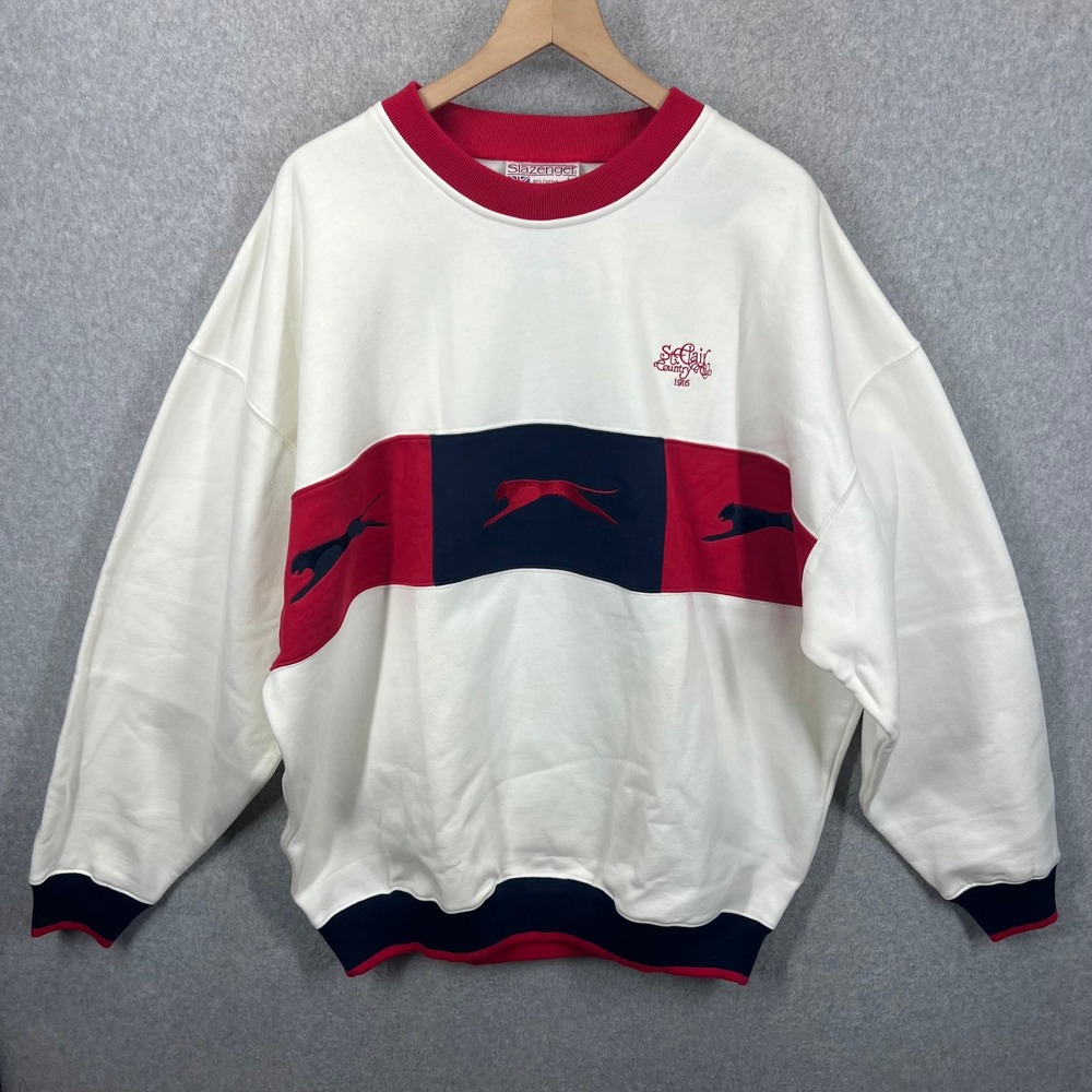 Vintage 90s Slazenger Sweatshirt Mens XL‎ White Red Blue Colorblock St Clair